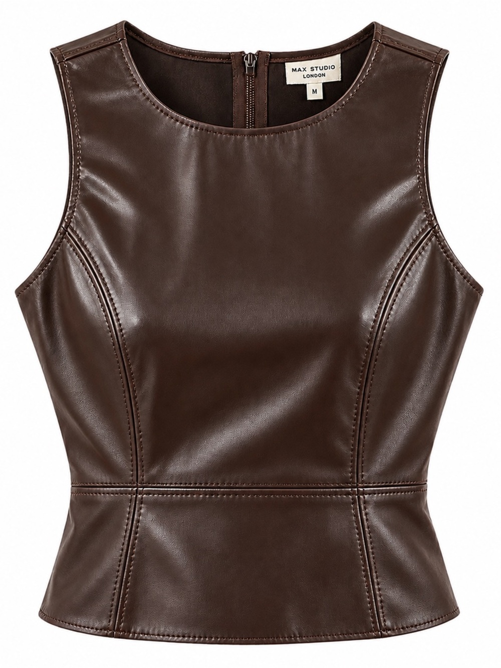 Max Studio London Brown Faux Leather Sleeveless Top | Chocolate Brown | Size M